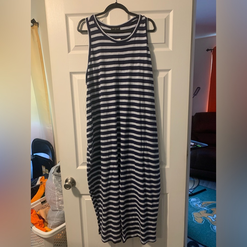 Lane Bryant Gray Blue Striped Sleeveless Maxi Dress Size 22/24